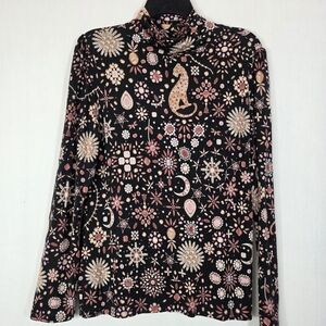 Ann Taylor Jeweled Leopard Celestial Mock Neck Top - Large